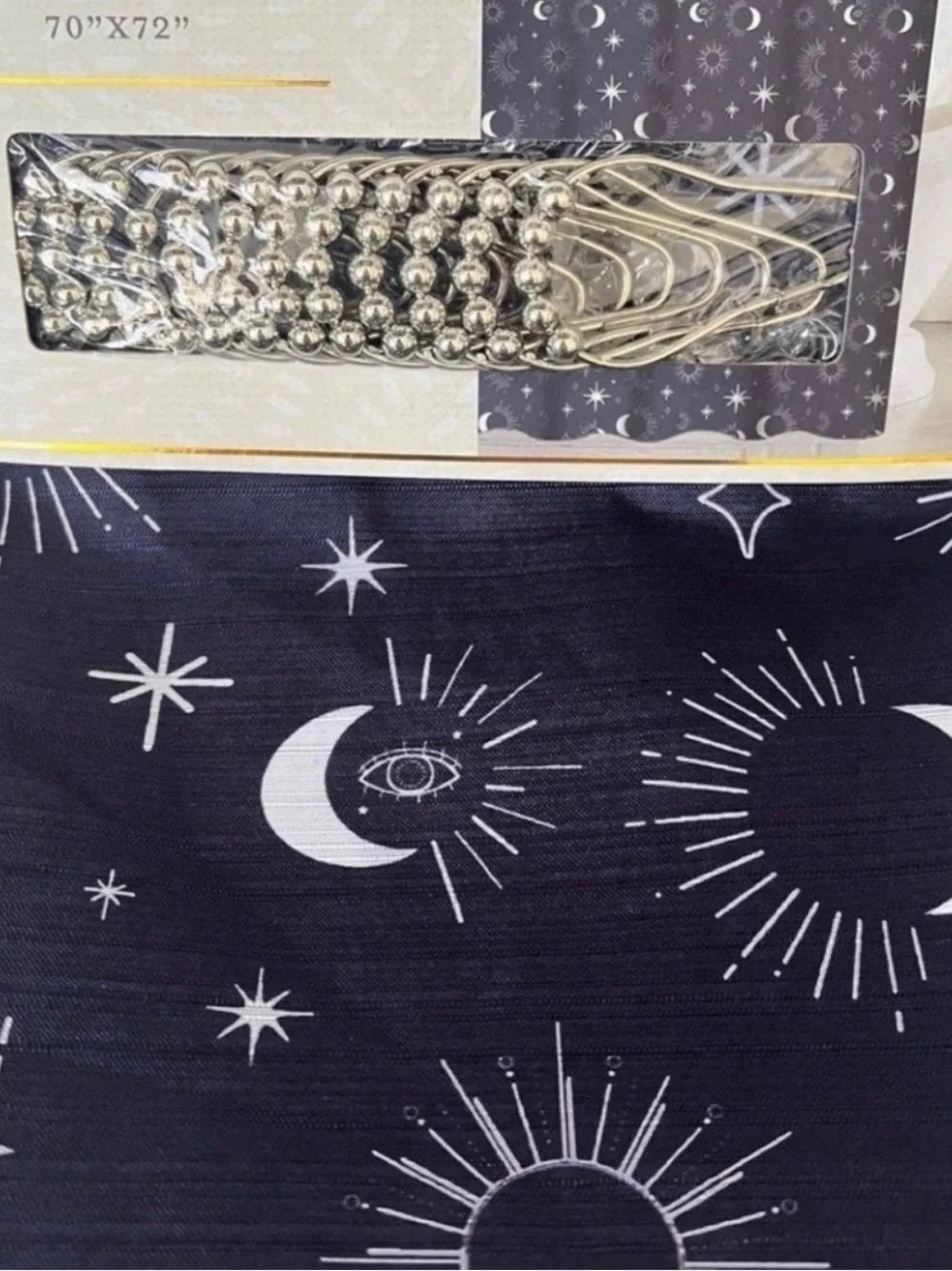 Moon Sun Stars Evil Eye Blue Shower Curtain